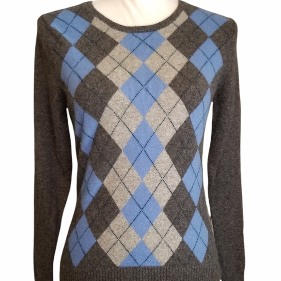 Vintage TWEEDS 2-Ply Cashmere Argyle Crew Sweater - Picture 3 of 8